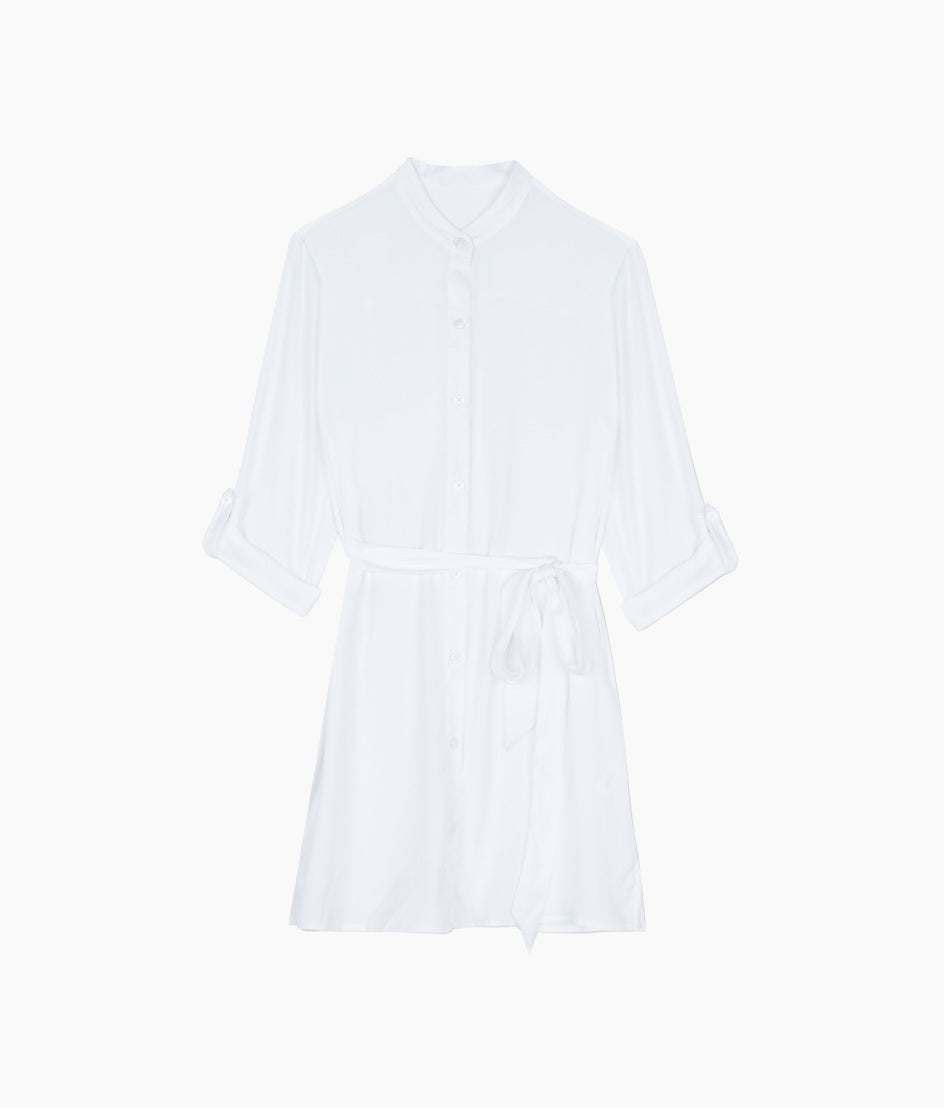 The Silky Luxe Short Effortless Shirtdress Cover-Up - Cloud White