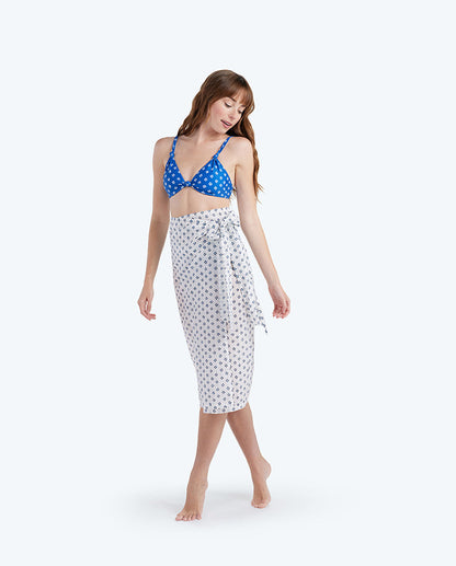  The Easy Breezy Sarong - Block Print In White Sand & Indigo