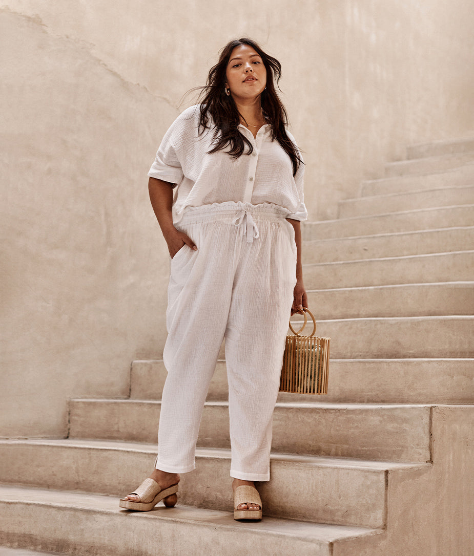  The Going Places Gauze Drawstring Pant - White Sand