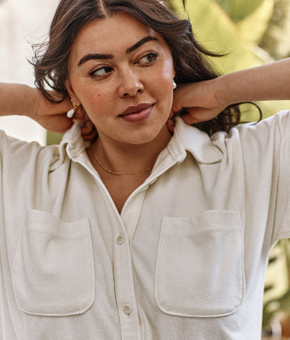  The Towel Terry Button-Down Shirt - White Sand