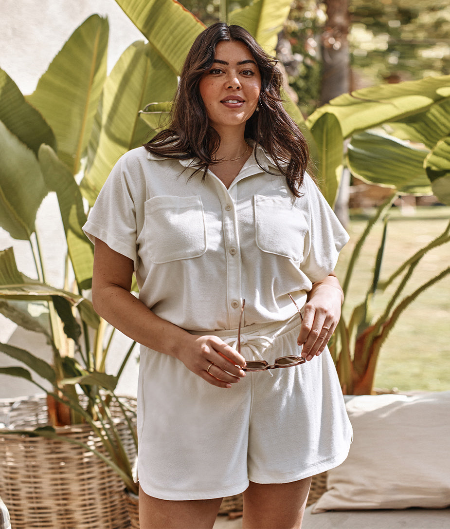  The Towel Terry Button-Down Shirt - White Sand