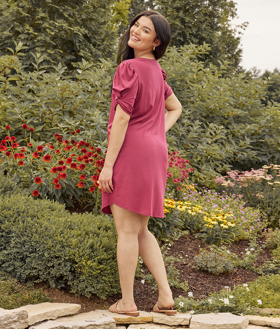  The Luxe Pima Twist-Sleeve T-Shirt Dress - Currant