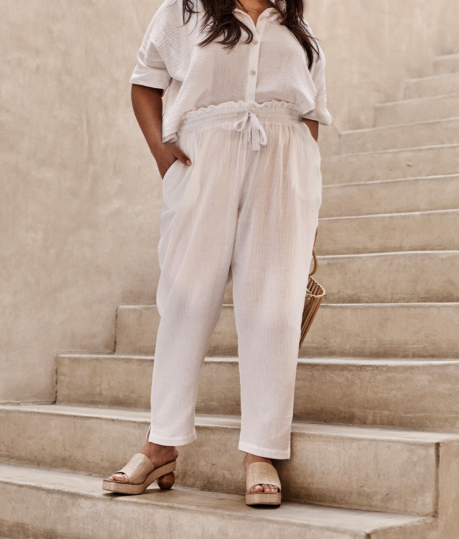 The Going Places Gauze Drawstring Pant - White Sand