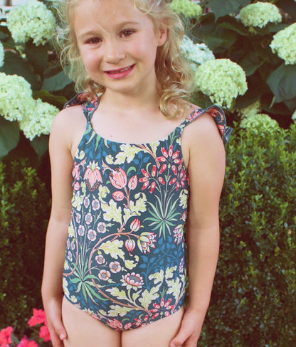  The Girls' Ruffle One Piece - Hyacinth In Sunburst & Teal