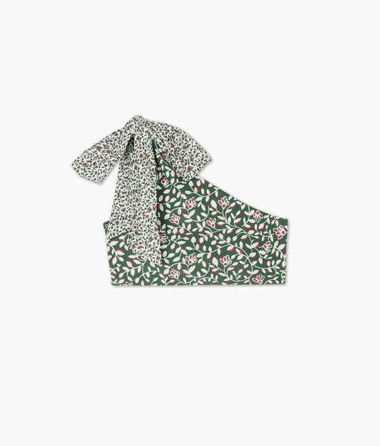  The Bow-Shoulder Ruched Sidestroke Bikini Top - Twilight Floral In Olive