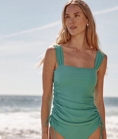  The Cinched Square Neck Tankini Top - Ocean Jade