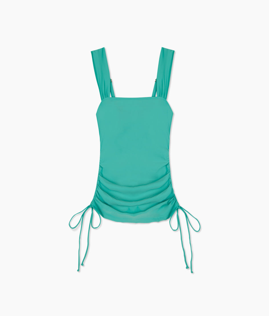  The Cinched Square Neck Tankini Top - Ocean Jade