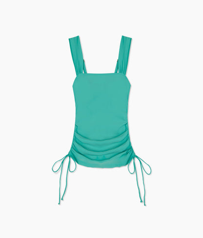  The Cinched Square Neck Tankini Top - Ocean Jade