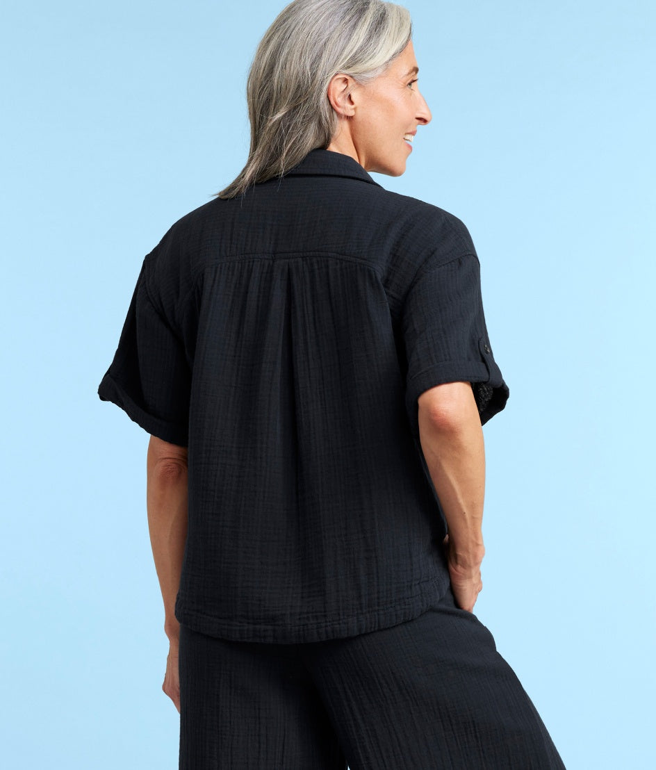  The Cloud Gauze Boxy Cropped Button-Up Shirt - Sea Urchin