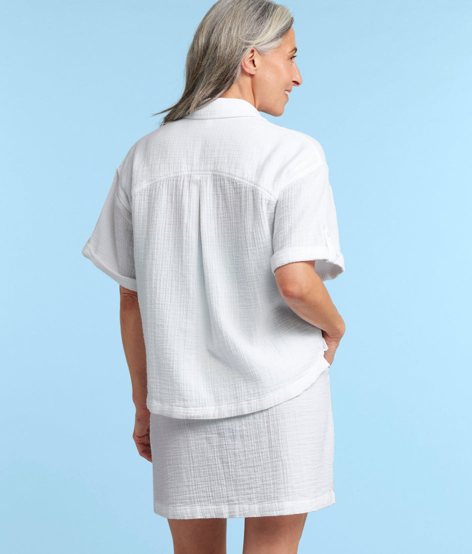  The Cloud Gauze Boxy Cropped Button-Up Shirt - White Sand