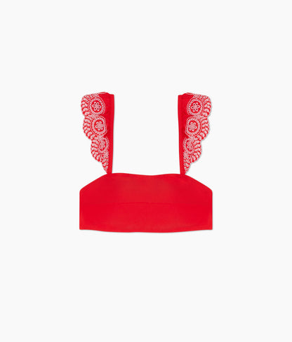  The Eyelet Ruffle Oasis Top - Lava