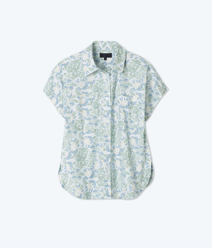  The Poolside Poplin Button-Down Shirt - Secret Garden In Powder Blue & Sage