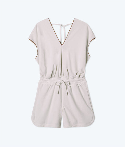  The Towel Terry V-Neck Romper - White Sand