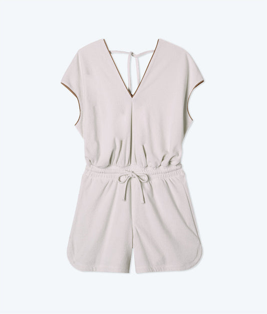  The Towel Terry V-Neck Romper - White Sand