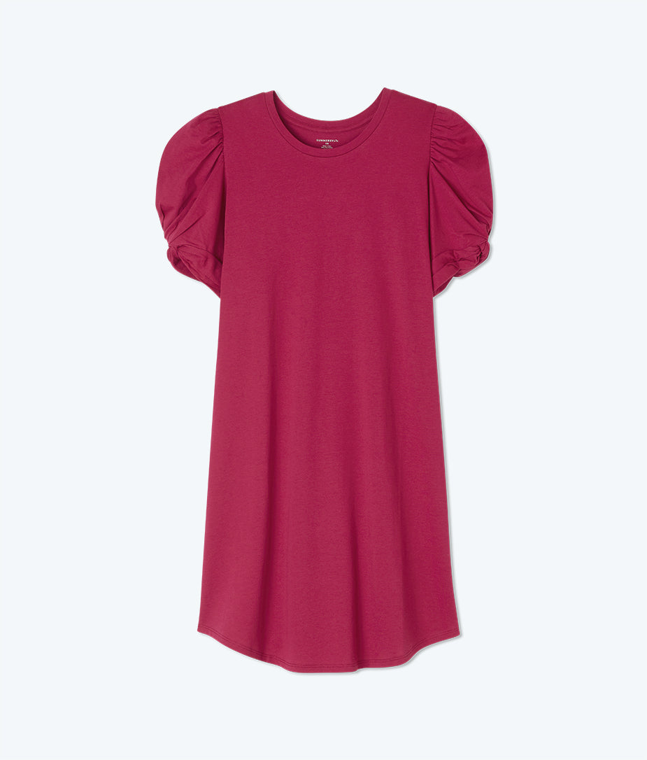  The Luxe Pima Twist-Sleeve T-Shirt Dress - Currant