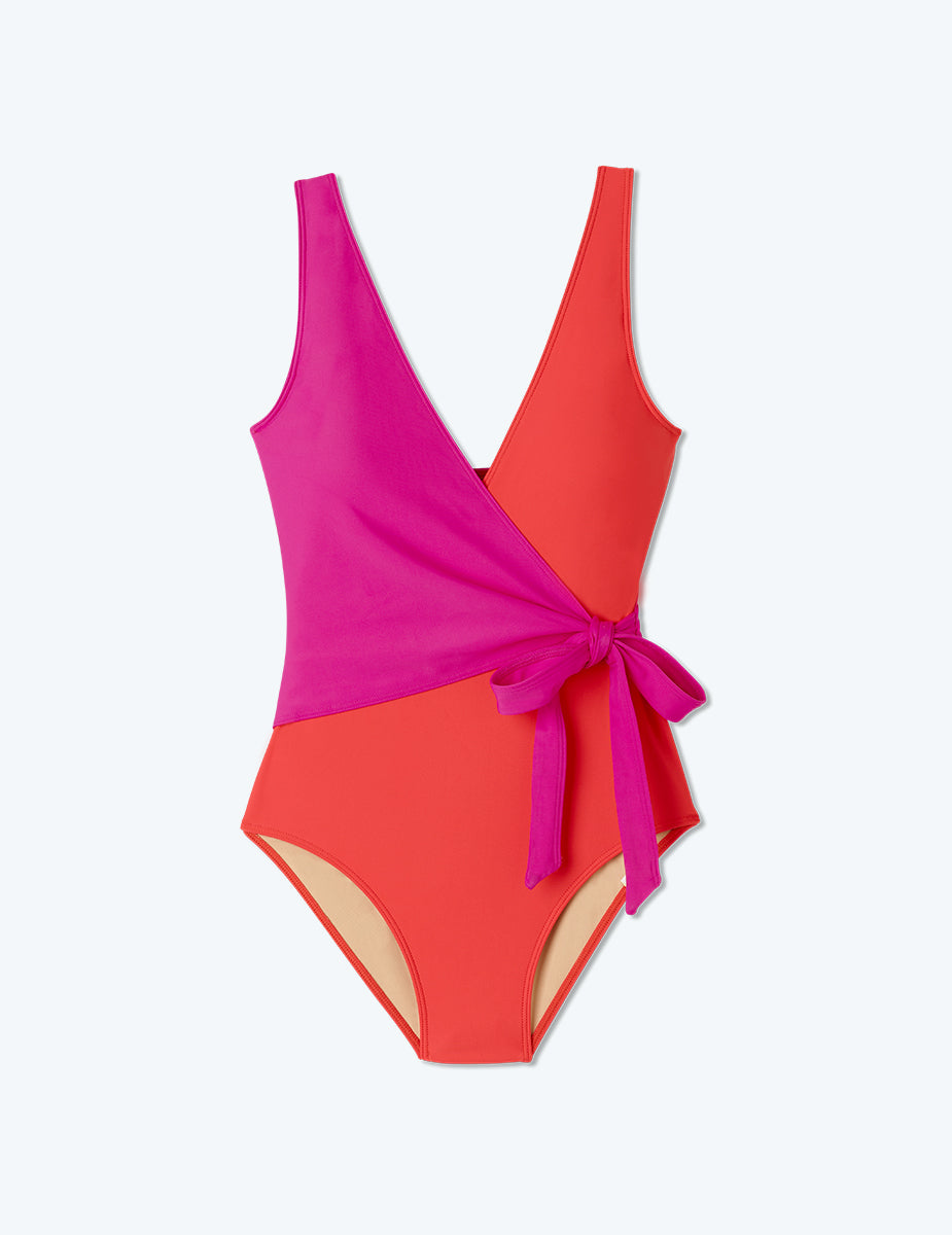  The Long Torso Perfect Wrap One Piece - Hibiscus & Grapefruit