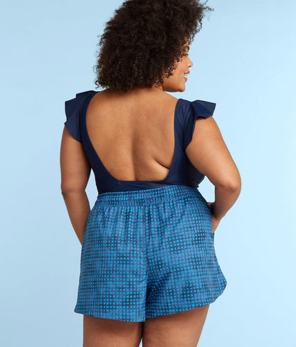  The High Tide Swim Shorts - Gingham In Deep Sea