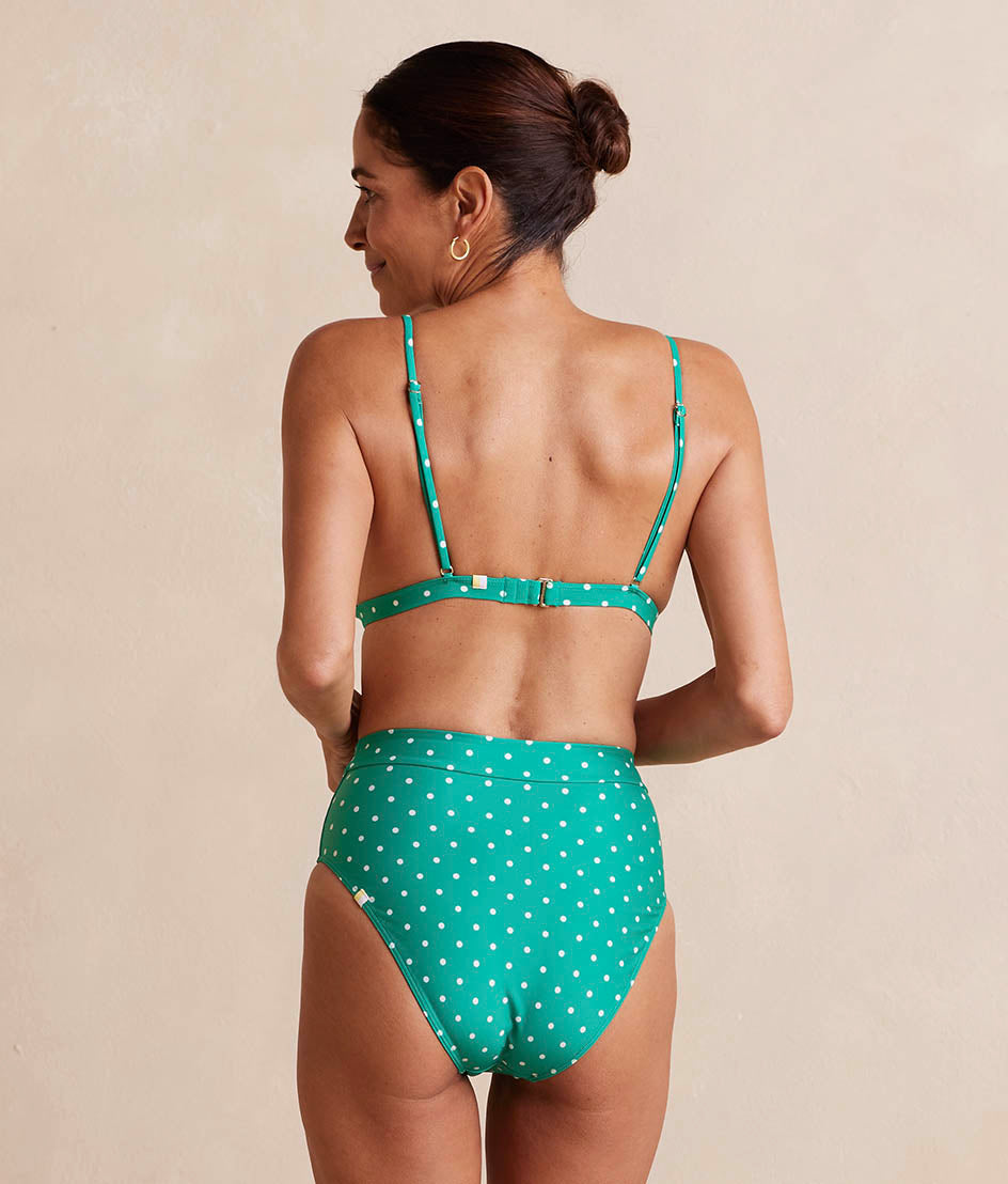  The Lace-Up High Leg High Rise Bikini Bottom - Seaglass Dot