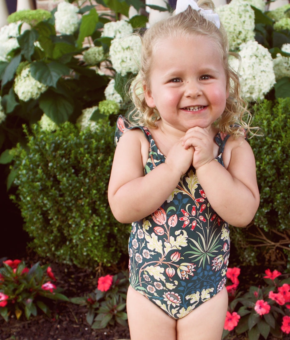  The Girls' Ruffle One Piece - Hyacinth In Sunburst & Teal