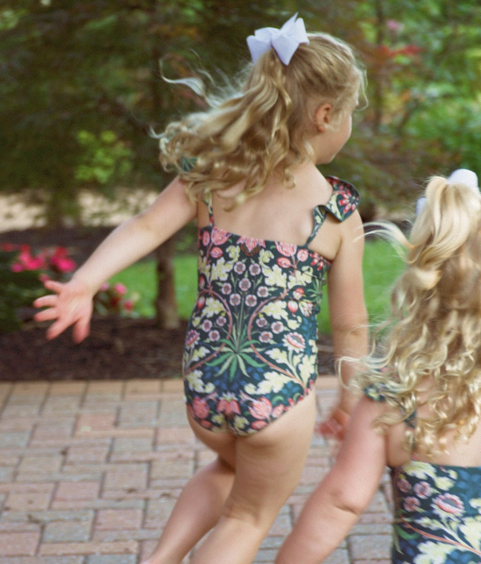  The Girls' Ruffle One Piece - Hyacinth In Sunburst & Teal