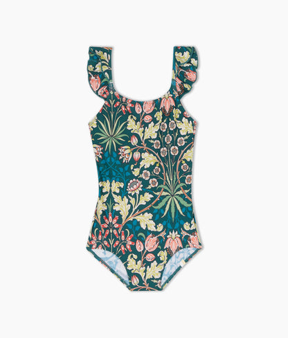  The Girls' Ruffle One Piece - Hyacinth In Sunburst & Teal