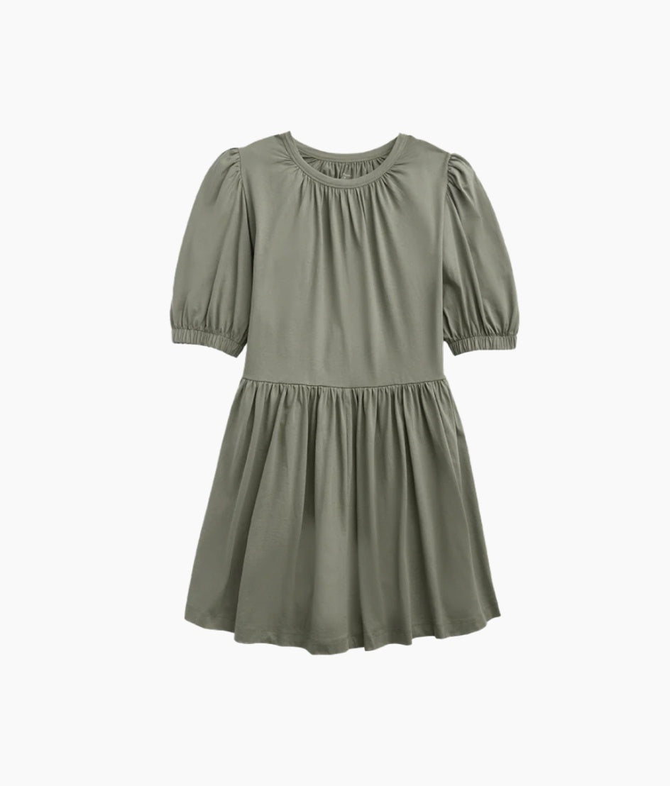  The Luxe Pima Puff-Sleeve Mini Dress - Agave