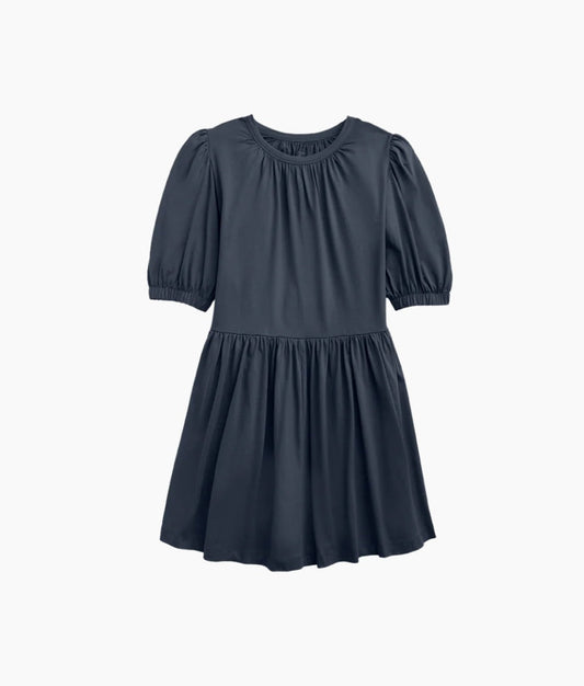  The Luxe Pima Puff-Sleeve Mini Dress - Midnight