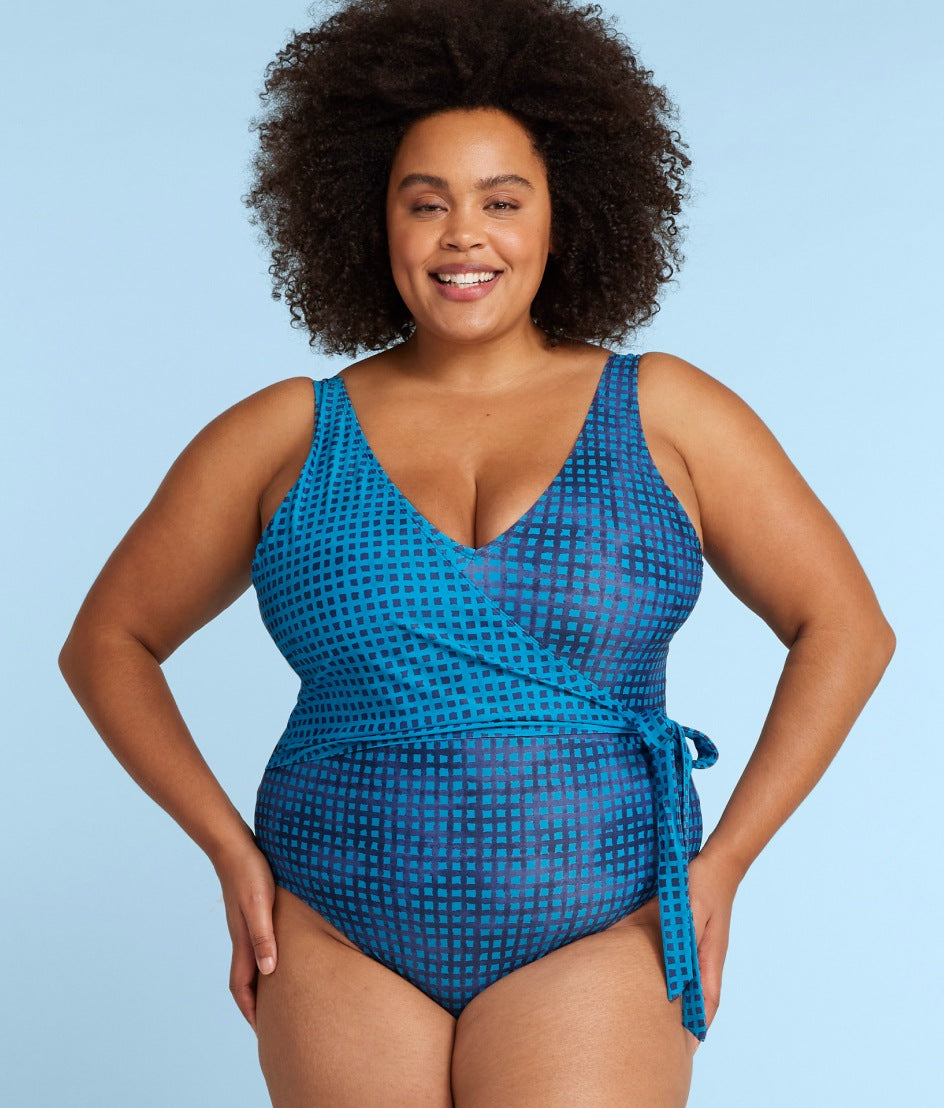  The Perfect Wrap One-Piece - Mixed Gingham In Calypso & Deep Sea