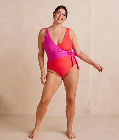  The Long Torso Perfect Wrap One Piece - Hibiscus & Grapefruit
