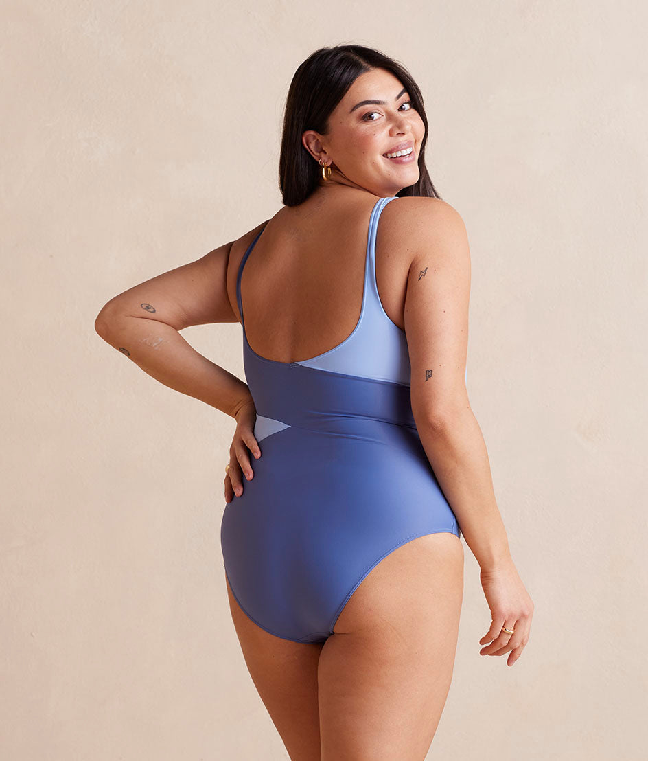  The Long Torso Perfect Wrap One Piece - Sky & Blue Mountain