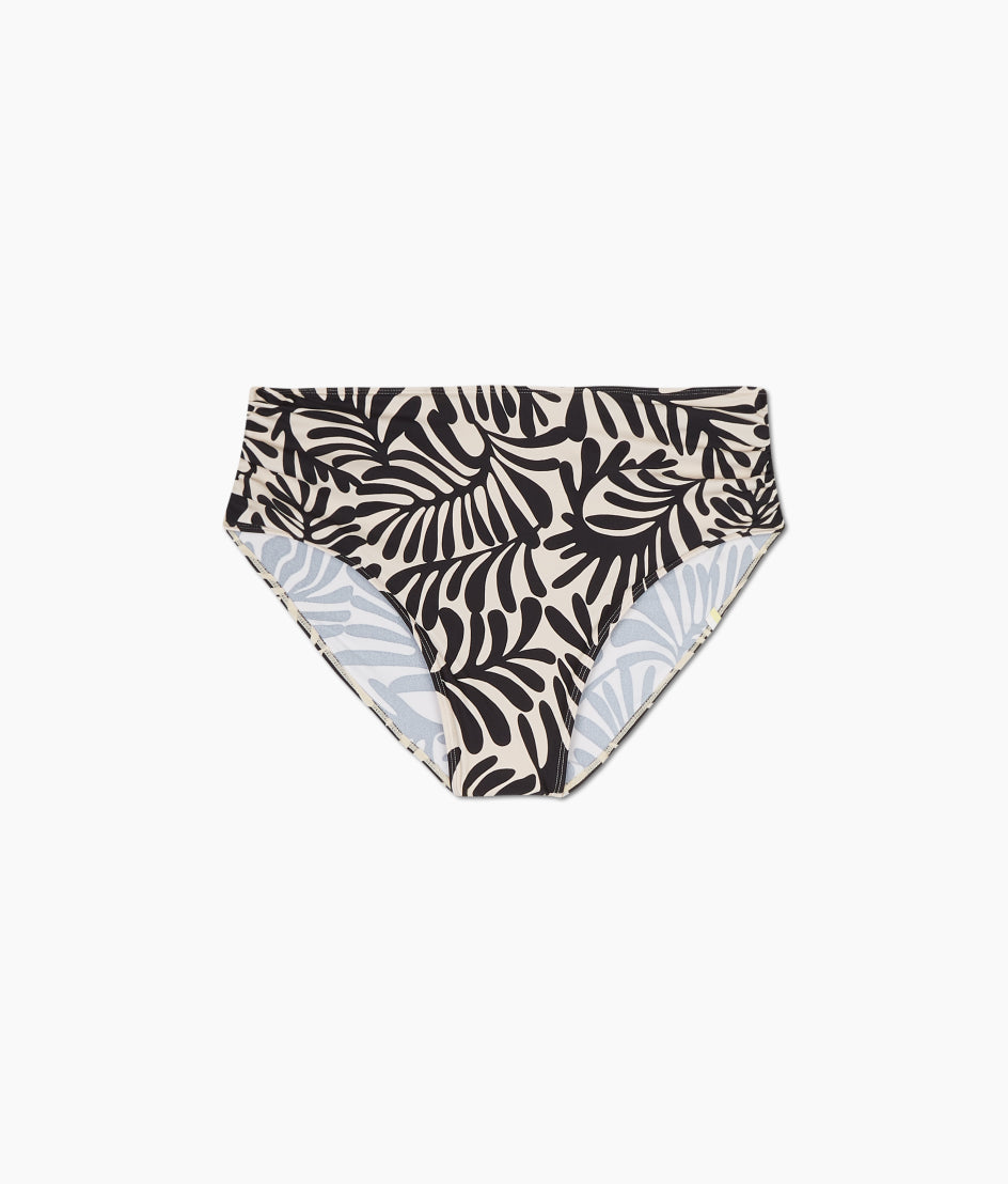  The Ruched High Leg High Rise Bottom - Abstract Palm In Sea Urchin & White Sand