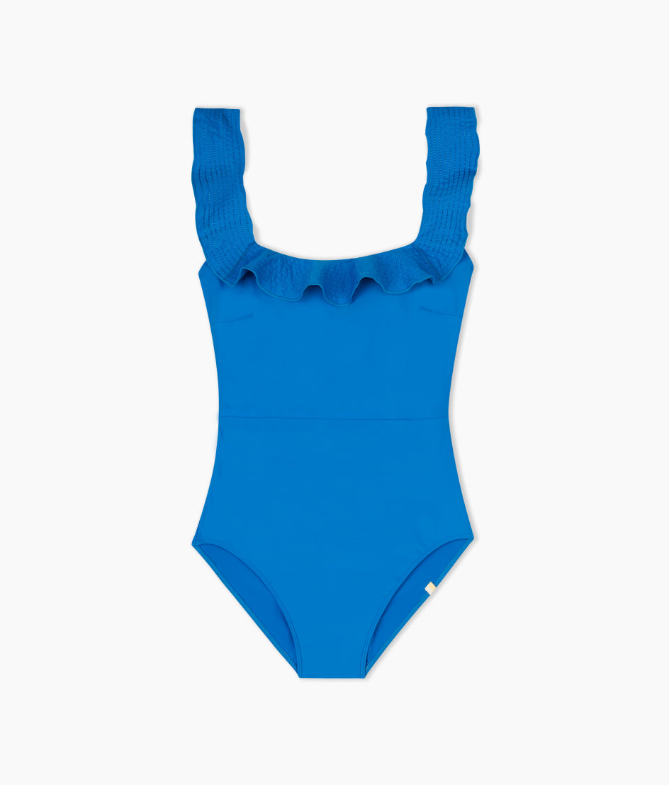  The Ruffle Seaway Square Neck One-Piece - Azure