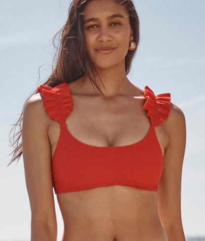  The RippleRib Ruffle Bikini Top - Lava