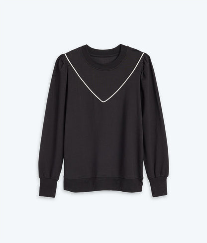  The Softest French Terry Contrast Puff-Sleeve Pullover - Sea Urchin & White Sand