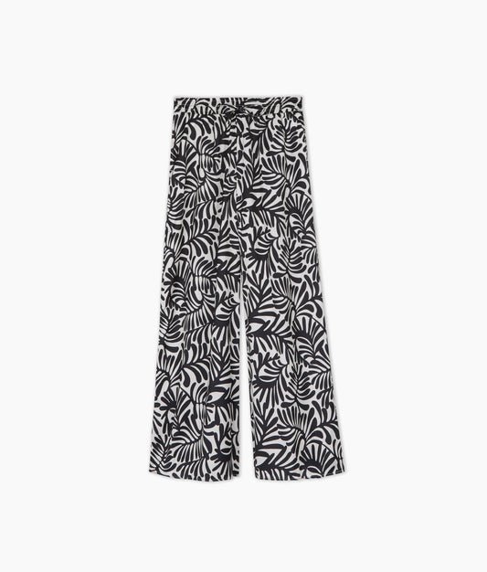  The Silky Luxe Palazzo Pants With Ties - Abstract Palm In Sea Urchin & White Sand