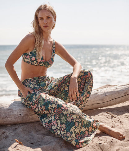  The Silky Luxe Palazzo Pants With Ties - Hyacinth In Sunburst & Teal