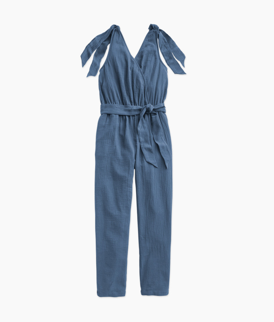  The Going Places Gauze Tie-Shoulder Jumpsuit - Cyprus Blue