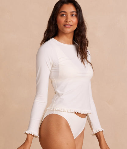  The Waterside Ruffle Rash Guard - White Sand