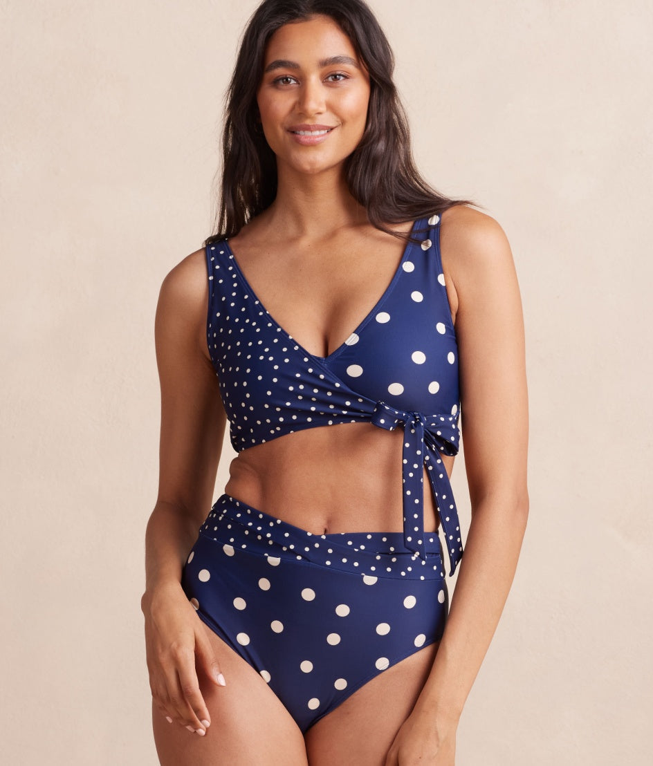  The Wrap High Leg High Rise Bikini Bottom - Nautical Sky & Coastal Dot