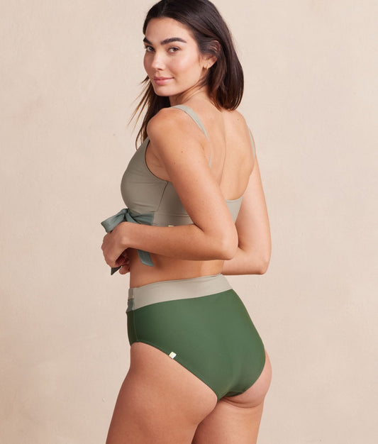  The Wrap High Leg High Rise Bikini Bottom - Olive & Palm & Pebble