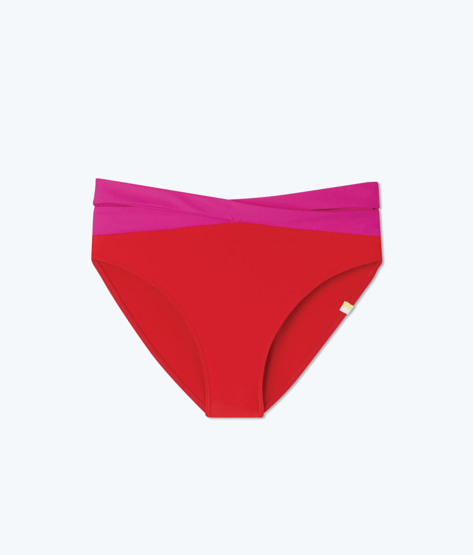  The Wrap High Leg High Rise Bikini Bottom - Lava & Hibiscus