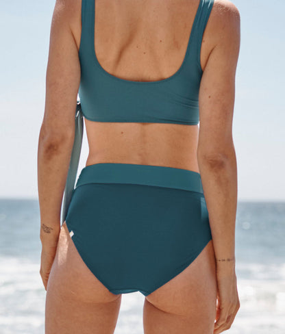  The Wrap High Leg High Rise Bikini Bottom - Seaweed & Bluestone & Mist