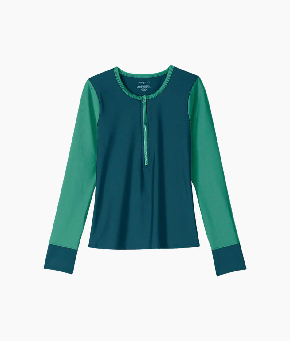  The Make Waves Half-Zip Rash Guard - Seaglass & Seaweed