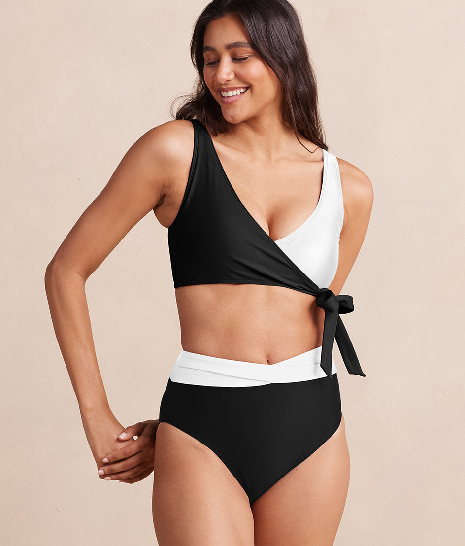  The Wrap High Leg High Rise Bikini Bottom - Sea Urchin & White Sand