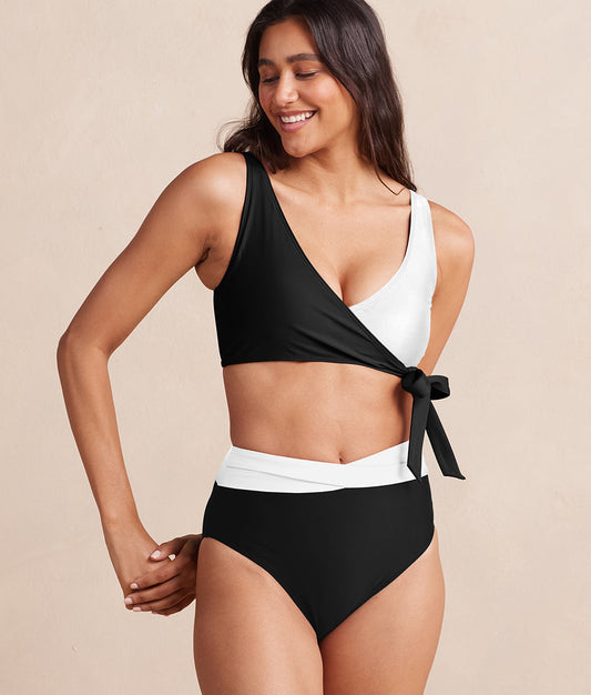  The Wrap High Leg High Rise Bikini Bottom - Sea Urchin & White Sand